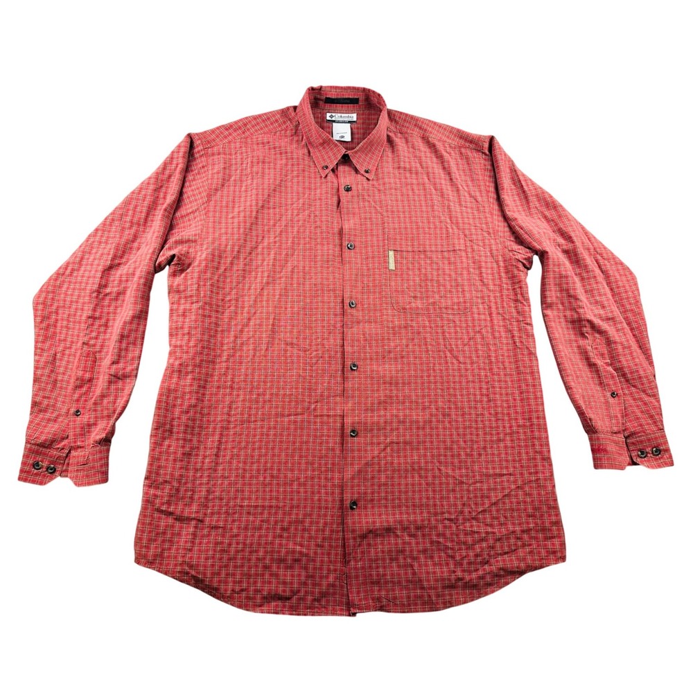 Y2K Columbia Declination Trail Shirt Men XXL Red Plaid Modal Polyester Outdoor